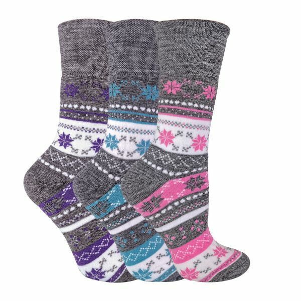 Sock Snob 3 Pairs Ladies Fairisle Thermal Socks 4-8 UK