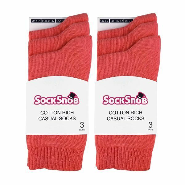 Sock Snob 6 Pairs Ladies Plain Coloured Cotton Socks 4-7 UK