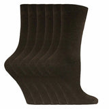 Sock Snob 6 Pairs Ladies Plain Coloured Cotton Socks 4-7 UK PL30 Dark Brown / 6EA