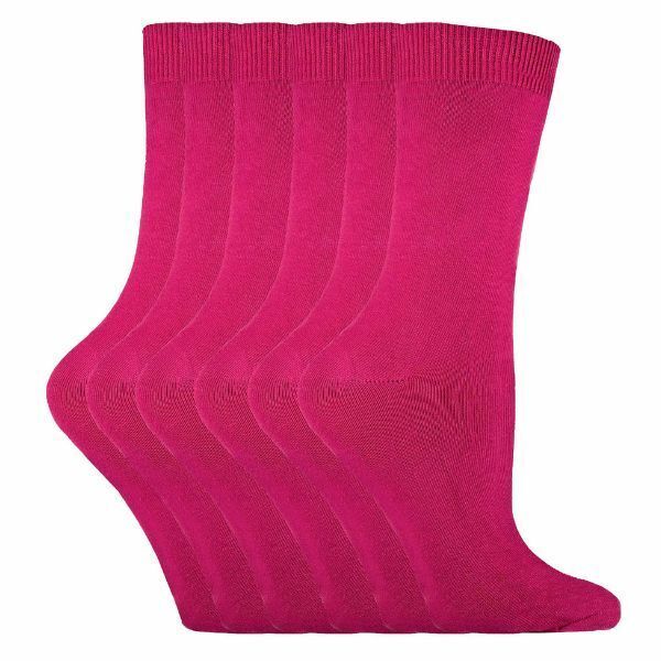 Sock Snob 6 Pairs Ladies Plain Coloured Cotton Socks 4-7 UK PL30 Deep Fuchsia / 6EA