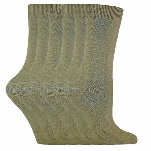 Sock Snob 6 Pairs Ladies Plain Coloured Cotton Socks 4-7 UK PL30 Khaki / 6EA