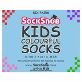 Sock Snob 6 Pk Childrens Solid Colour Cotton Socks 12-3 UK
