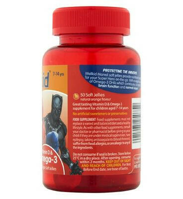 Vitabiotics WellKid Marvel Vitamin D & Omega-3 50 Vegan Soft Jellies Vitamins, Minerals & Supplements Boots