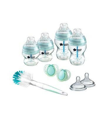 Tommee Tippee Advanced Anti-Colic Newborn Starter Set for Colicky Babies, 4 x Bottles, 2 x Teats, Vented Anti-Colic Wand Baby Accessories & Cleaning Boots
