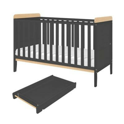 Tutti Bambini Rio Cot Bed with Cot Top Changer & Mattress - Slate Grey/Oak GOODS Boots