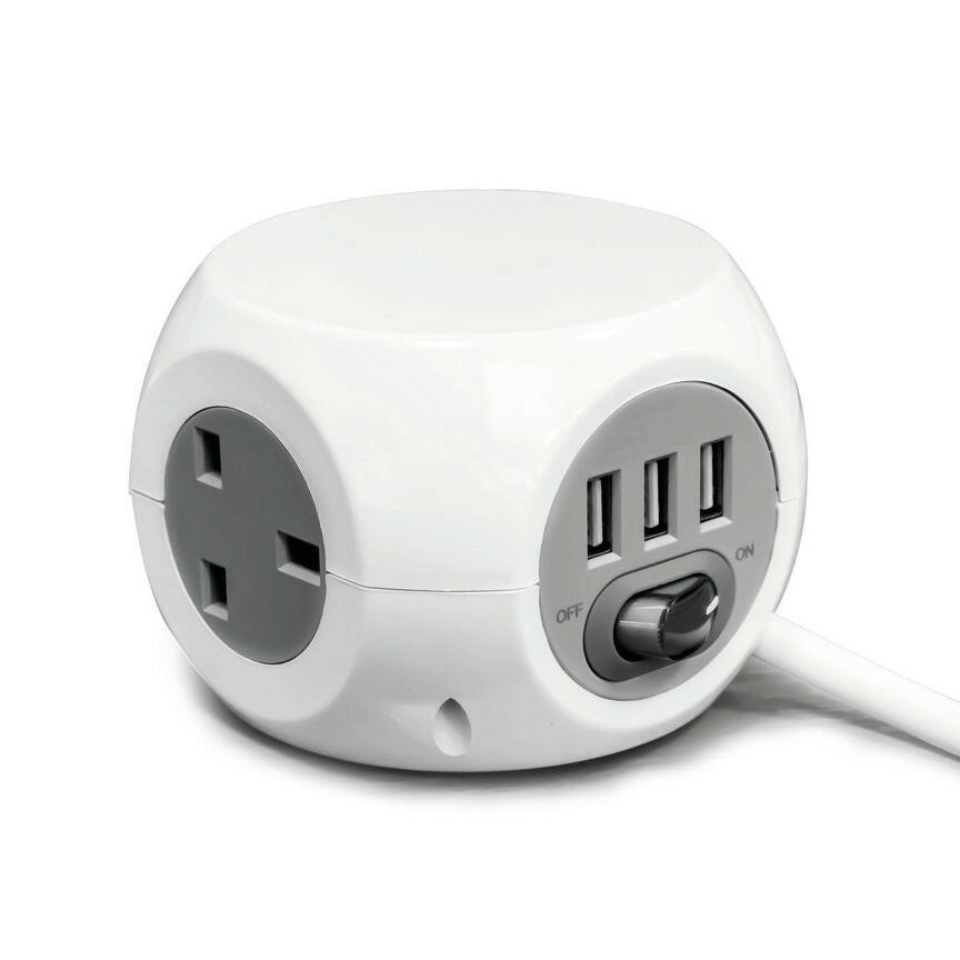 Status 3-Way Cube Socket - USB and Mains 1.4m GOODS ASDA