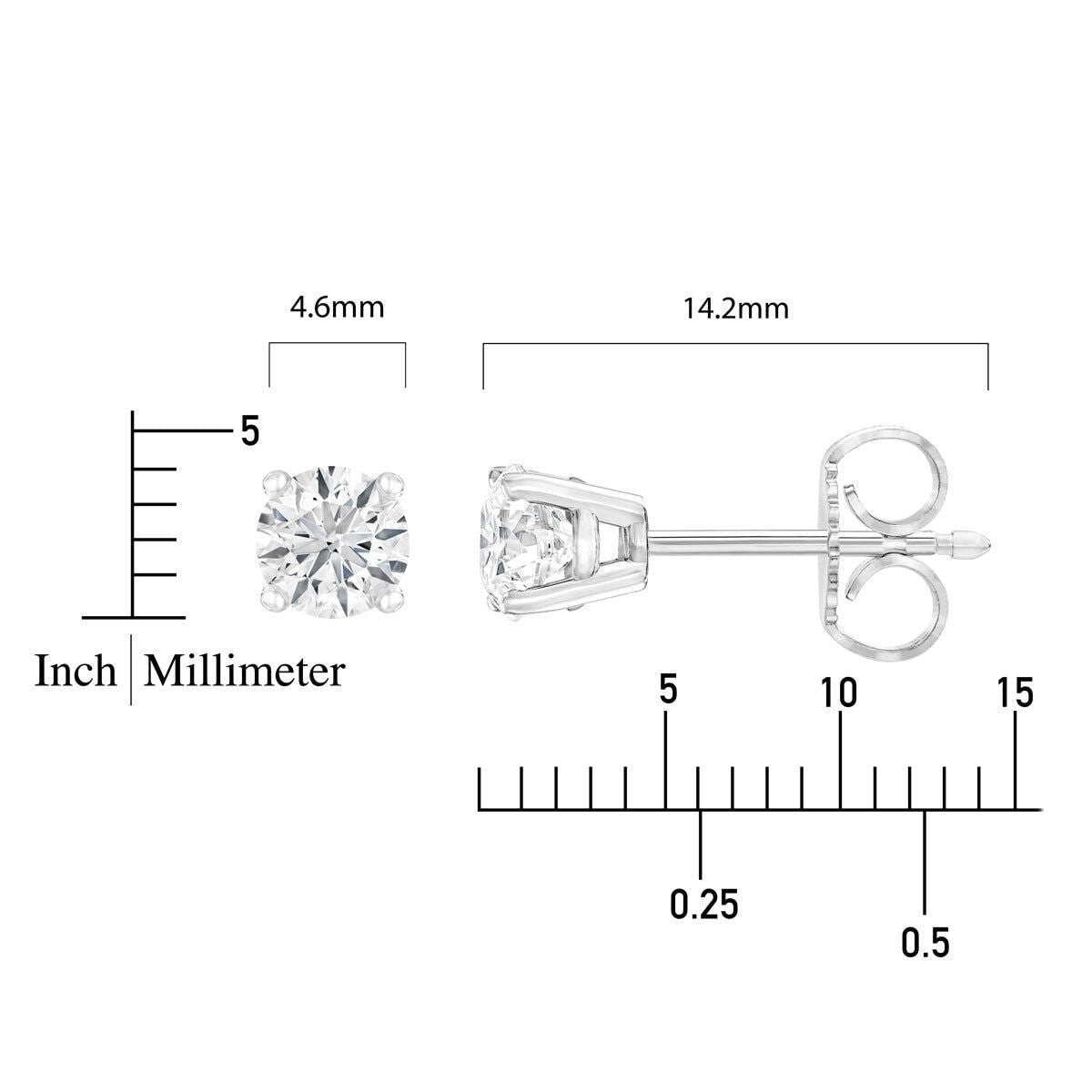 0.80ctw Round Brilliant Cut Diamond Stud Earrings, 14ct White Gold