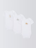 John Lewis Baby Safari Animal Embroidery Short Sleeve Bodysuits, Pack of 3, White