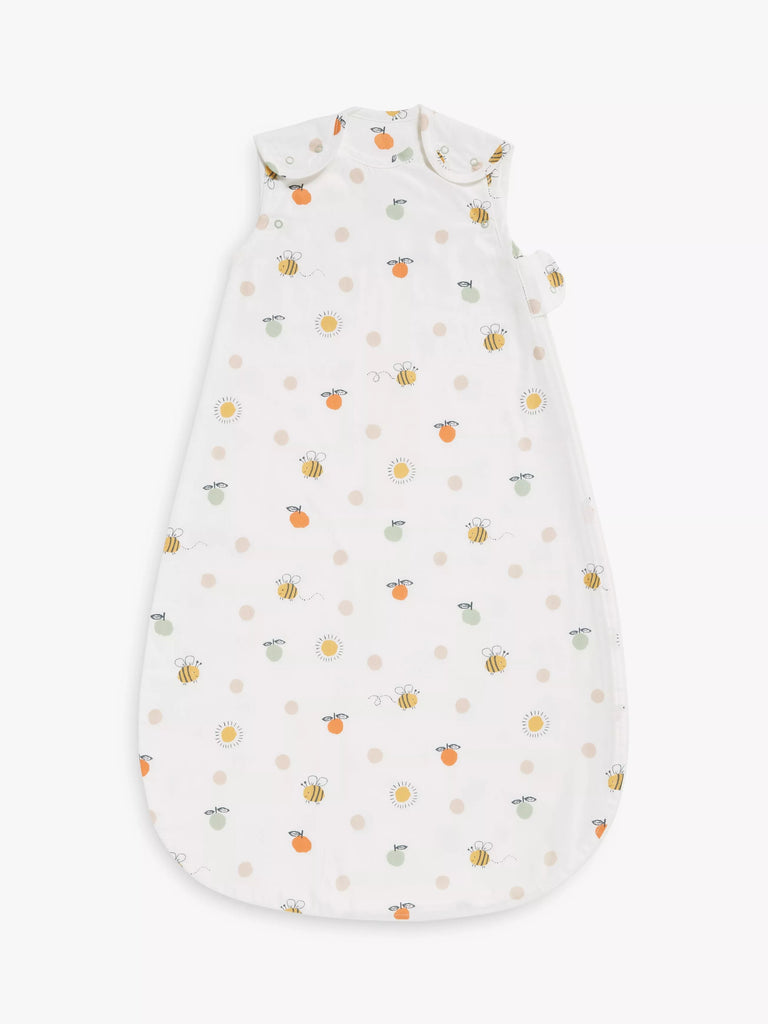 John Lewis Oh My Darling Bee Sun Print Sleeping Bag, 0.5 Tog, White/Multi