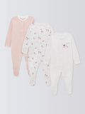 John Lewis Baby Sheep Long Sleeve Sleepsuits, Pack of 3, Pink