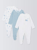 John Lewis Baby Cotton Sheep Sleepsuits, Pack of 3, Blue