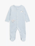 John Lewis Baby Elephant Stripe Sleepsuit, Blue/Multi