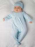 Emile et Rose Baby Malcolm Embroidered All-in-One Sleepsuit and Hat Set, Blue