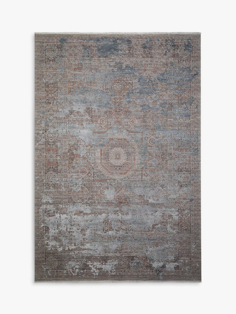 Gooch Luxury Distressed Medallion Rug, Grey Rose