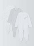 John Lewis Baby Cotton Star Print Sleepsuits, Pack of 3, White