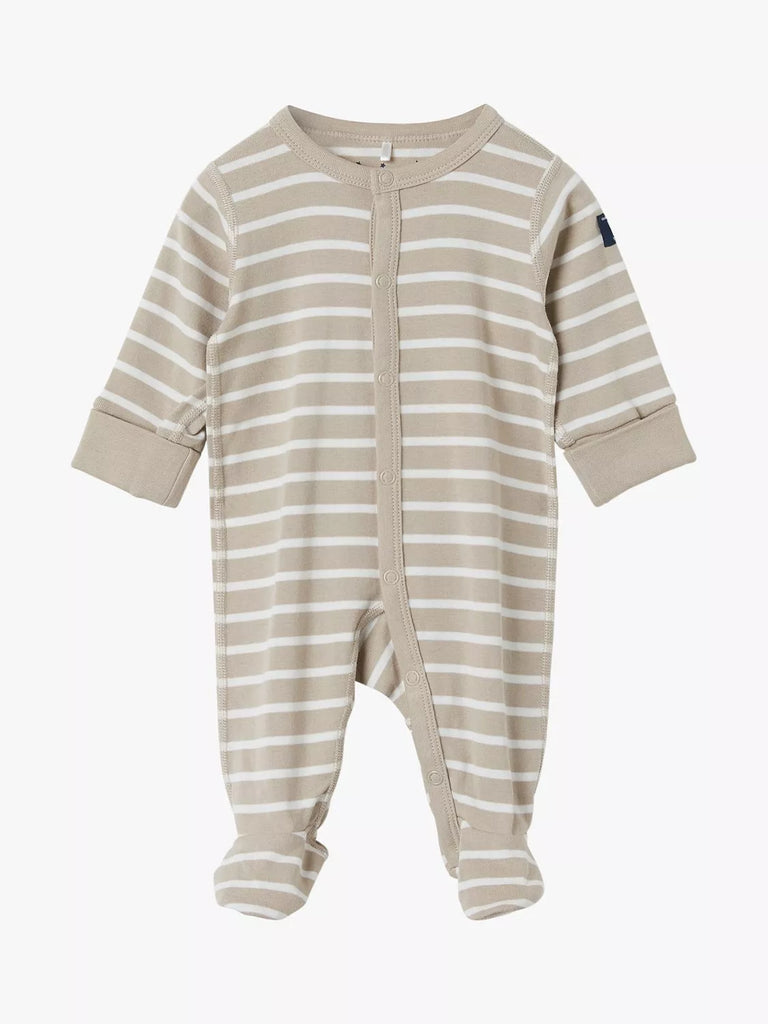 Polarn O. Pyret Baby Organic Cotton Stripe Sleepsuit, Natural