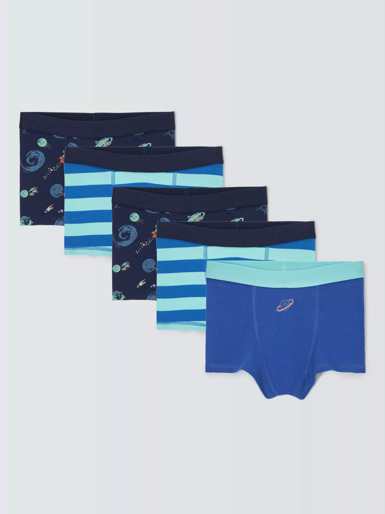 John Lewis Kids' Space Print Trunks, Pack of 5, Blue/Multi