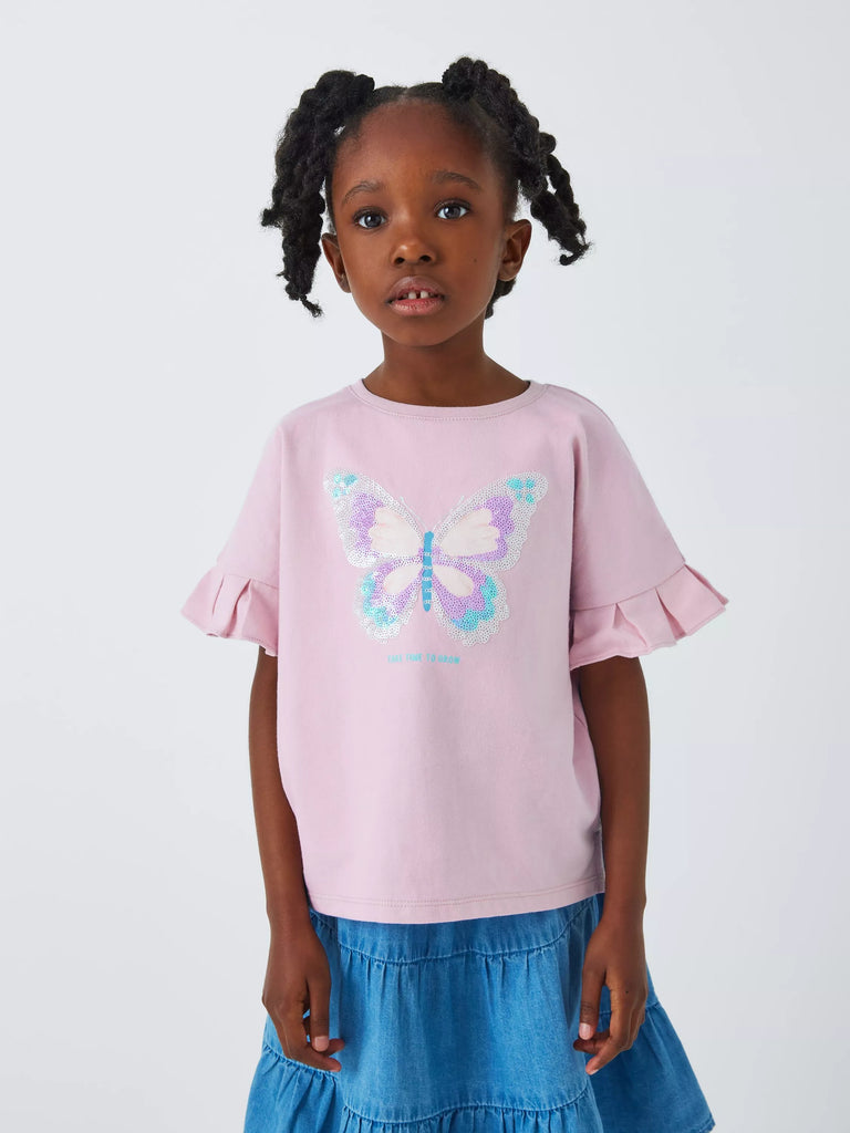 John Lewis Kids' Sequin Butterfly T-Shirt, Winsome Orchid