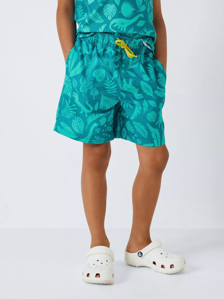 John Lewis Kids' Dino Print Swim Shorts, Green