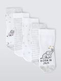 John Lewis Baby Organic Cotton Rich Born in 2024 Socks, Pack of 5, White /Multi