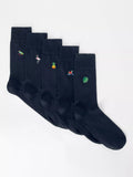 John Lewis Embroidered Tropical Socks, Pack of 5, Blue/Multi