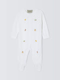 John Lewis Heirloom Collection Baby Woodland Animals Embroidered Pima Cotton Sleepsuit, White