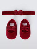 John Lewis Baby Glitter Bow Ballet Pram Shoes and Headband Set, Red