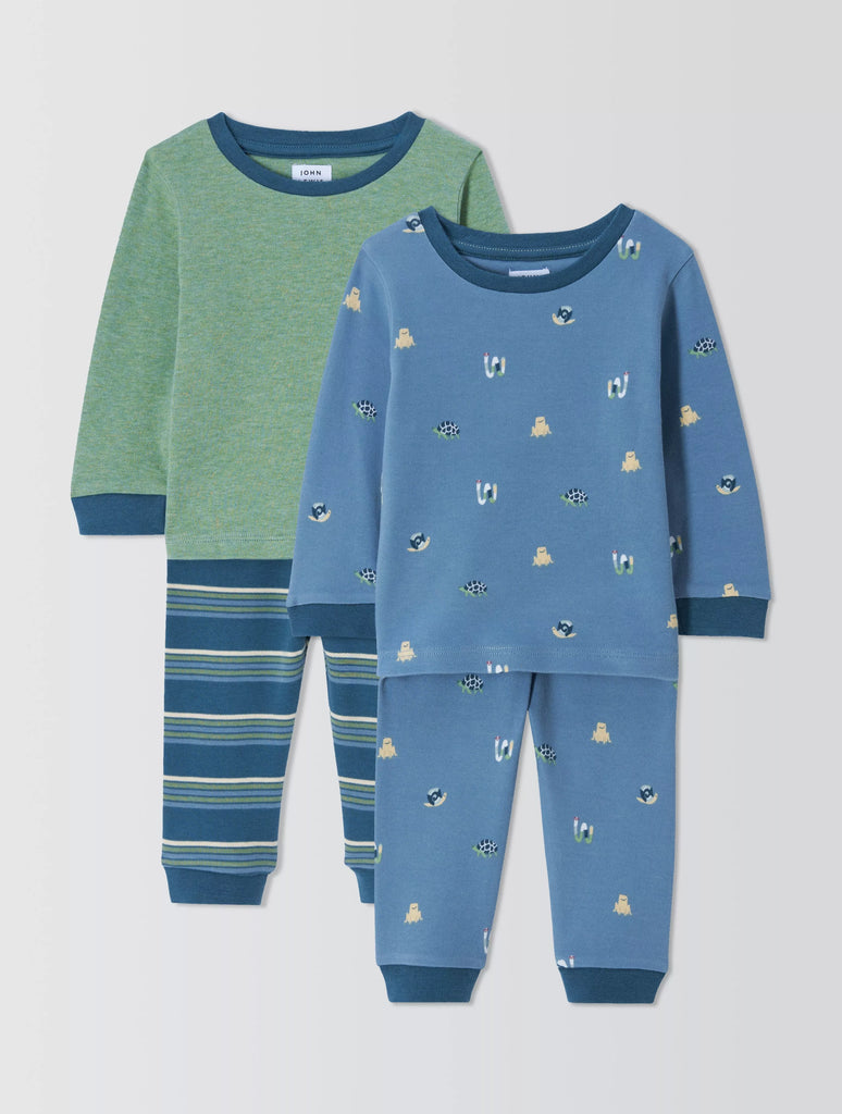 John Lewis Baby Frog Stripe Pyjamas, Pack of 2, Green