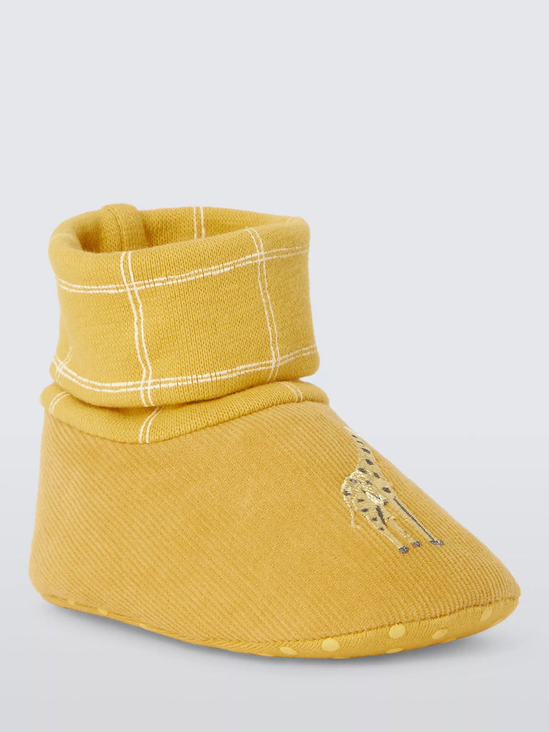 John Lewis Giraffe Embroidered Sock Top Baby Booties, Yellow