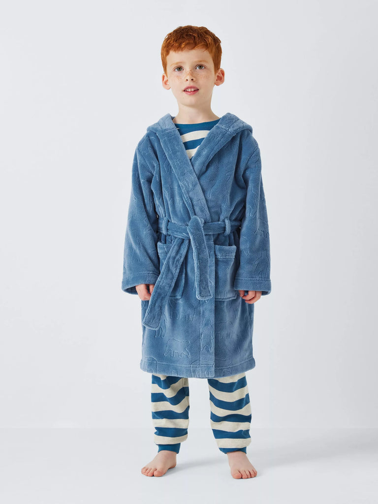 John Lewis Kids' Linear Burnout Bear Bath Robe, Blue