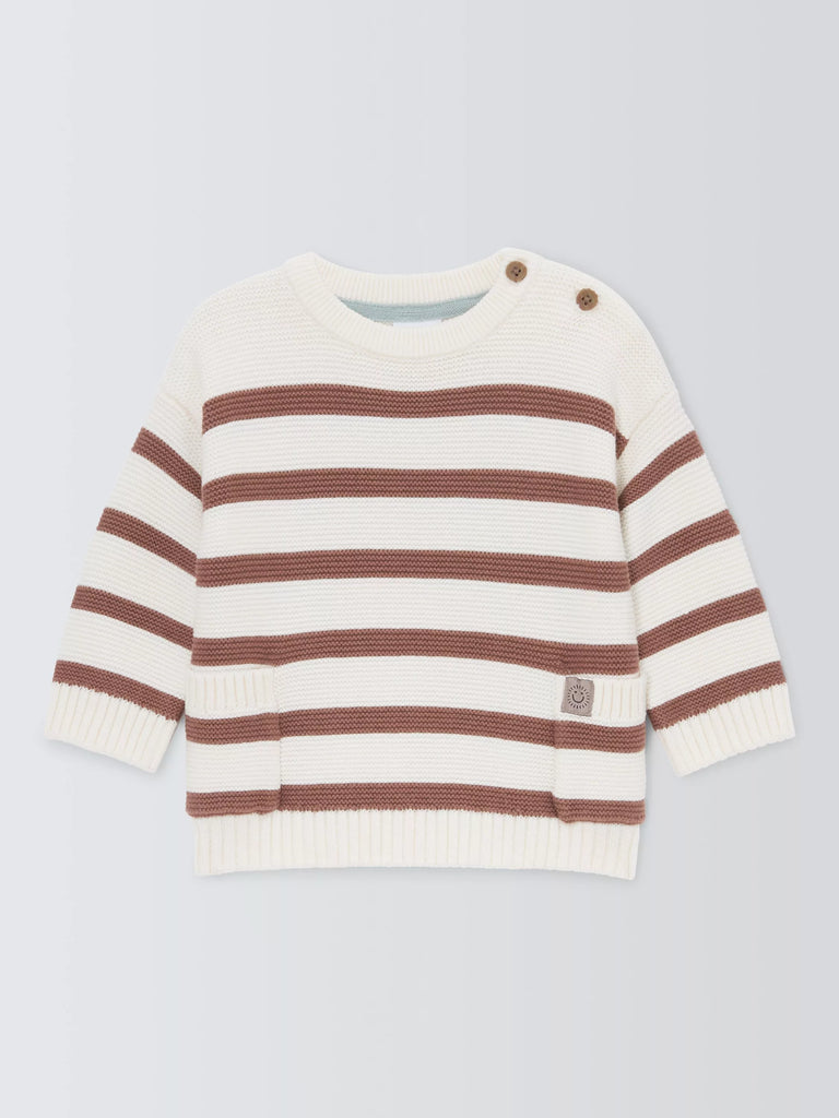 John Lewis Baby Striped Cotton Jumper, Brown/Multi