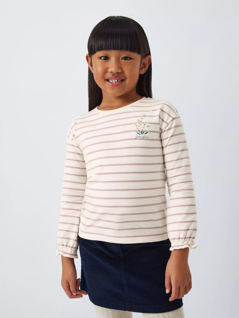 John Lewis Kids' Flower Stripe Top, Multi