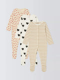 John Lewis ANYDAY Baby Heart, Spots and Stripes Sleepsuits, Pack of 3, Multi