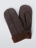 John Lewis Borg Cuff Leather Mittens, Brown