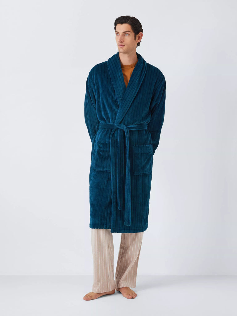 John Lewis Sheared Fleece Dressing Gown, Blue Mid