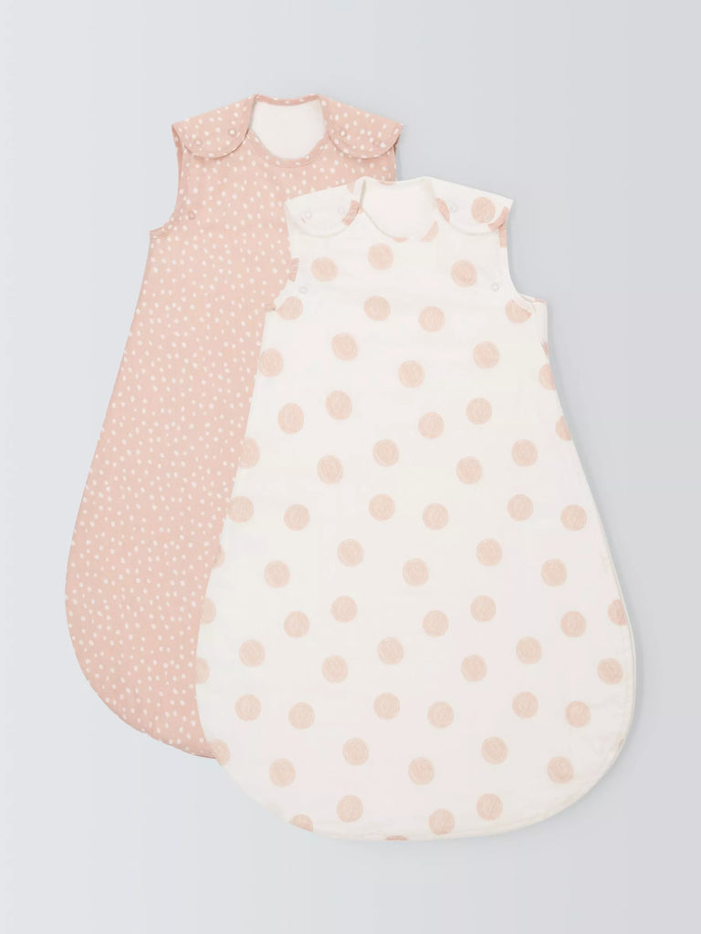 John Lewis ANYDAY Spot Print Baby Sleeping Bag, 2.5 Tog, Pack of 2, Plaster Pink