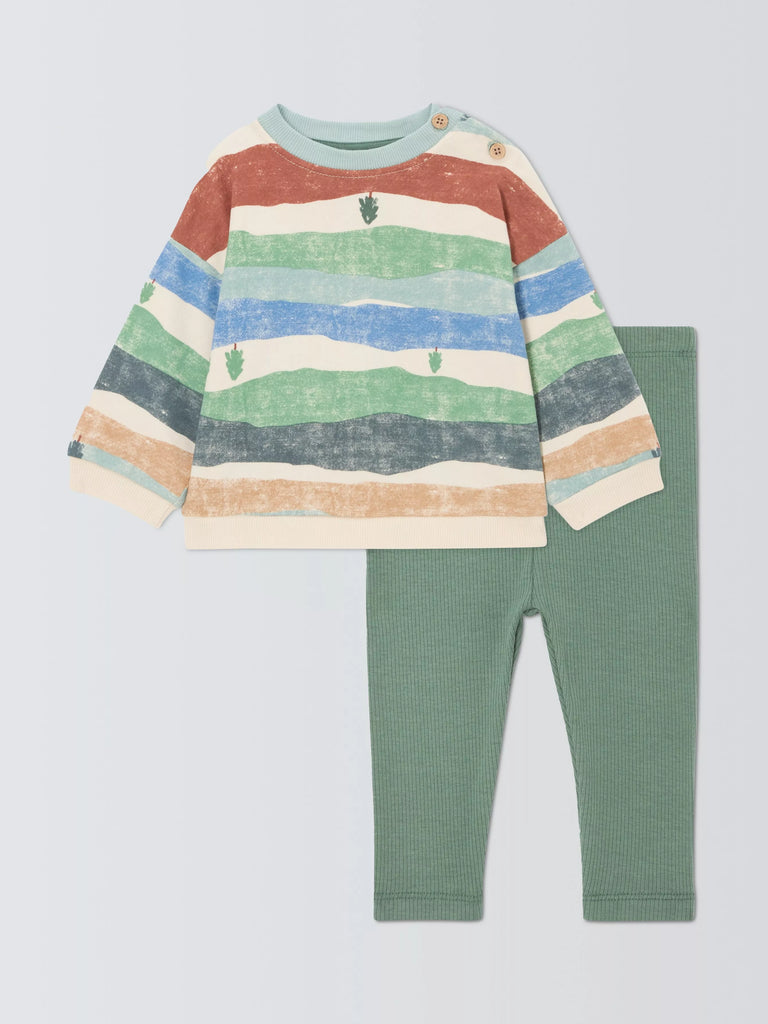 John Lewis Baby Stripe Tree Sweatshirt and Leggings Set, Multi