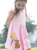 Frugi Baby Bobby Organic Cotton Breton Rabbit Applique Dress, Pink/Multi - McGrocer