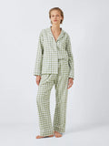 John Lewis Gingham Brushed Cotton Pyjama Set, Sage/Ivory