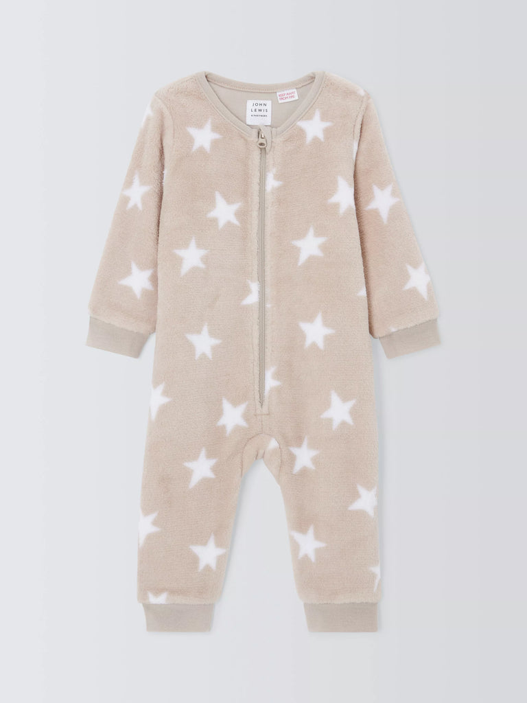 John Lewis Baby Star Fleece Onesie, Oatmeal