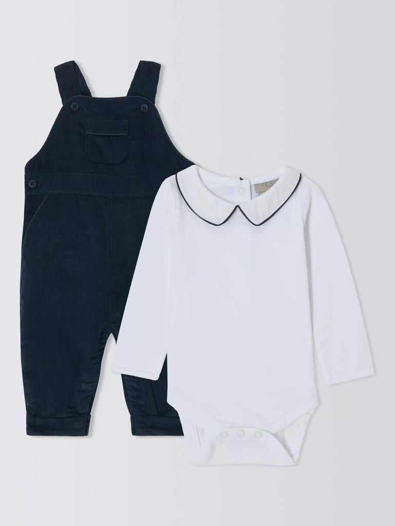 John Lewis Heirloom Collection Baby Bodysuit and Dungarees Set, Navy