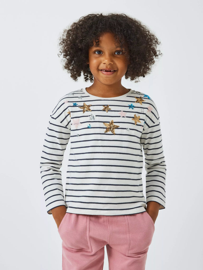 John Lewis Kids' Sequin Stars Stripe Top, Multi