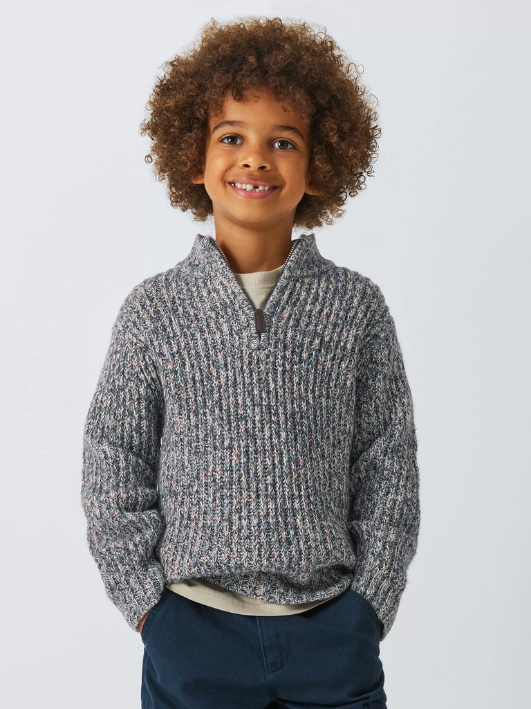 John Lewis Kids' Twist Knit 1/2 Zip Jumper, Multi