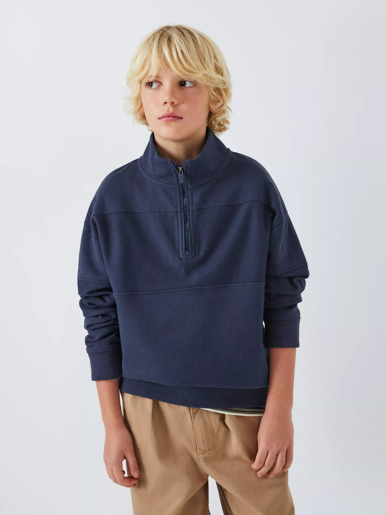 John Lewis Kids' Textured 1/2 Zip Neck Sweatshirt, Navy