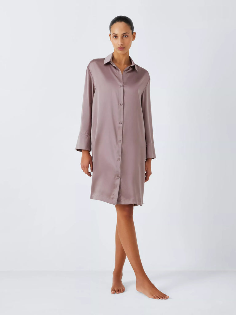 John Lewis Silk Long Sleeve Nightshirt, Quail Pink