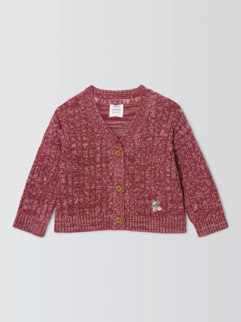 John Lewis Baby Cable Knit Cardigan, Berry