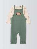 John Lewis Baby Hedgehog Long Sleeve Top and Dungarees Set, Green/Beige