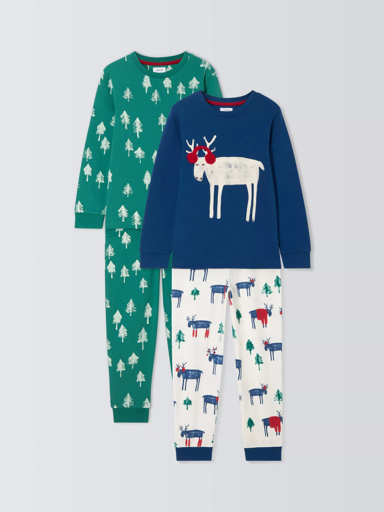 John Lewis Kids' Moose Tree Pyjamas, Pack of 2, Blue