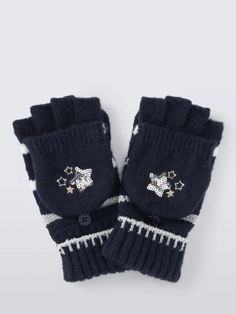 John Lewis Kids' Sequin Star Flip Top Gloves, Navy