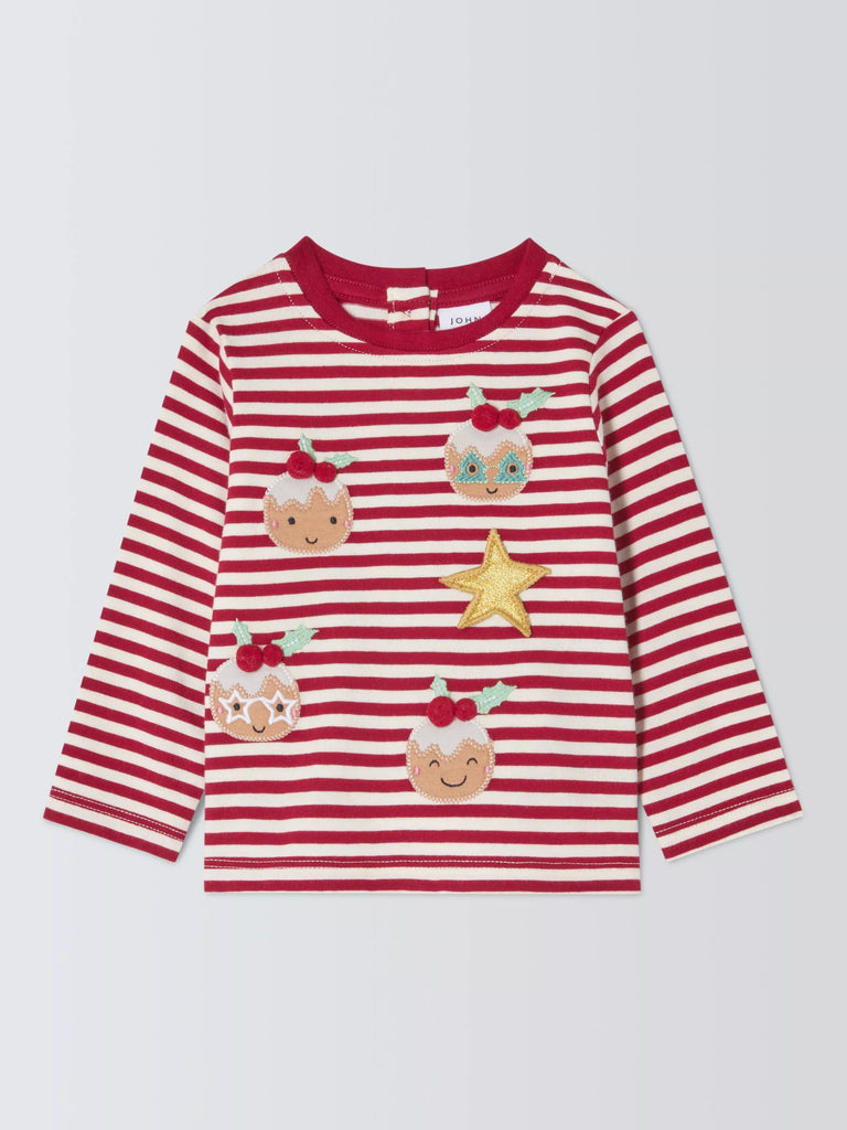 John Lewis Baby Christmas Characters Long Sleeve Striped T-Shirt, Red